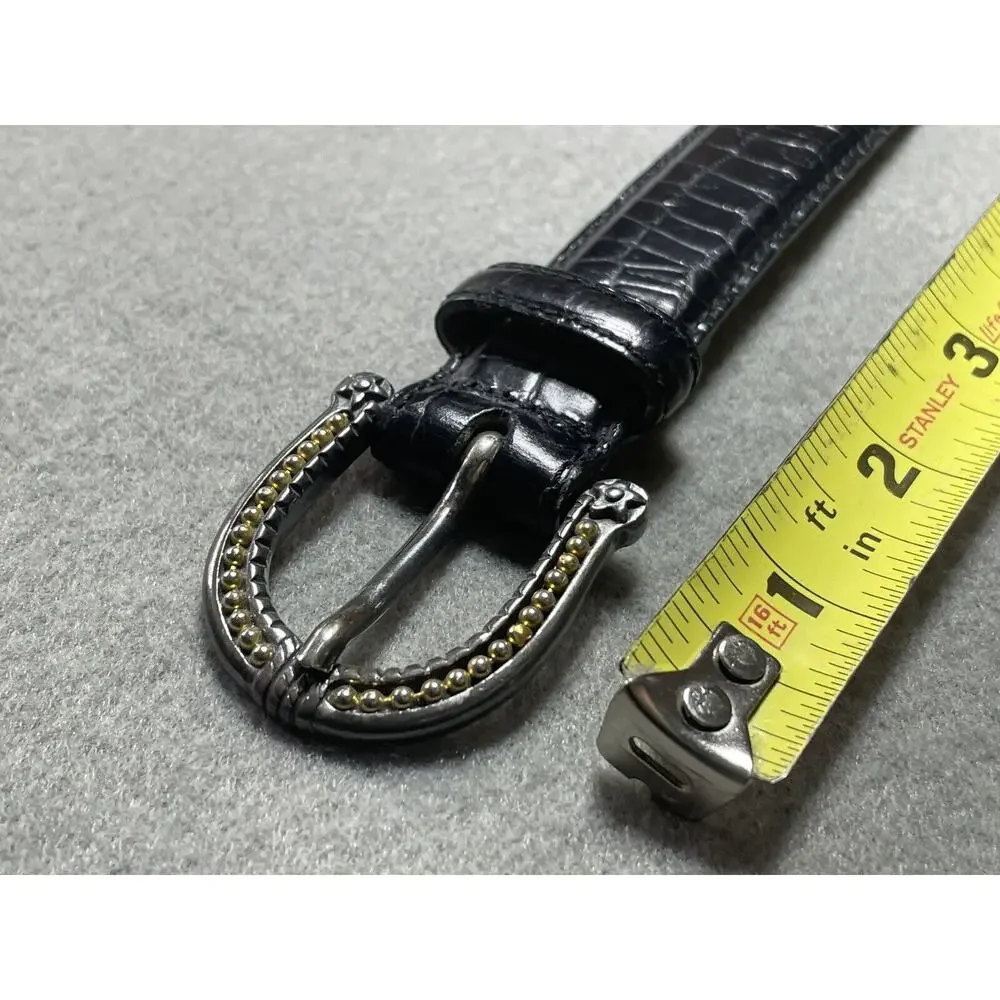 Talbots Black Leather Belt Medium Made In Italy Silver And Gold Tone Hardware‎